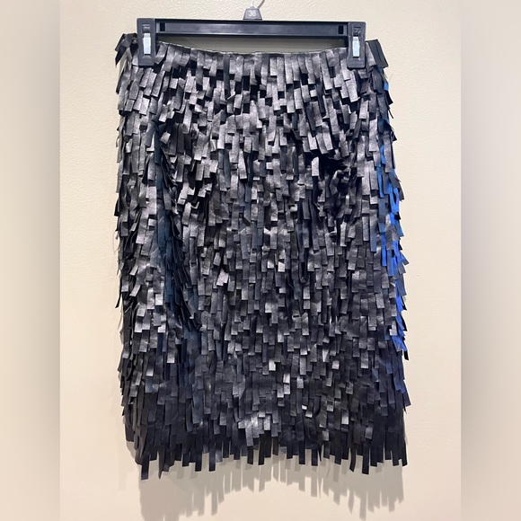 New J McLaughlin Black Vegan Leather Fringe Skirt Fun Spring Summer - Picture 6 of 8